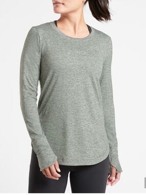 Athleta Uptempo Long Sleeve Tee in Heather Sage Green
